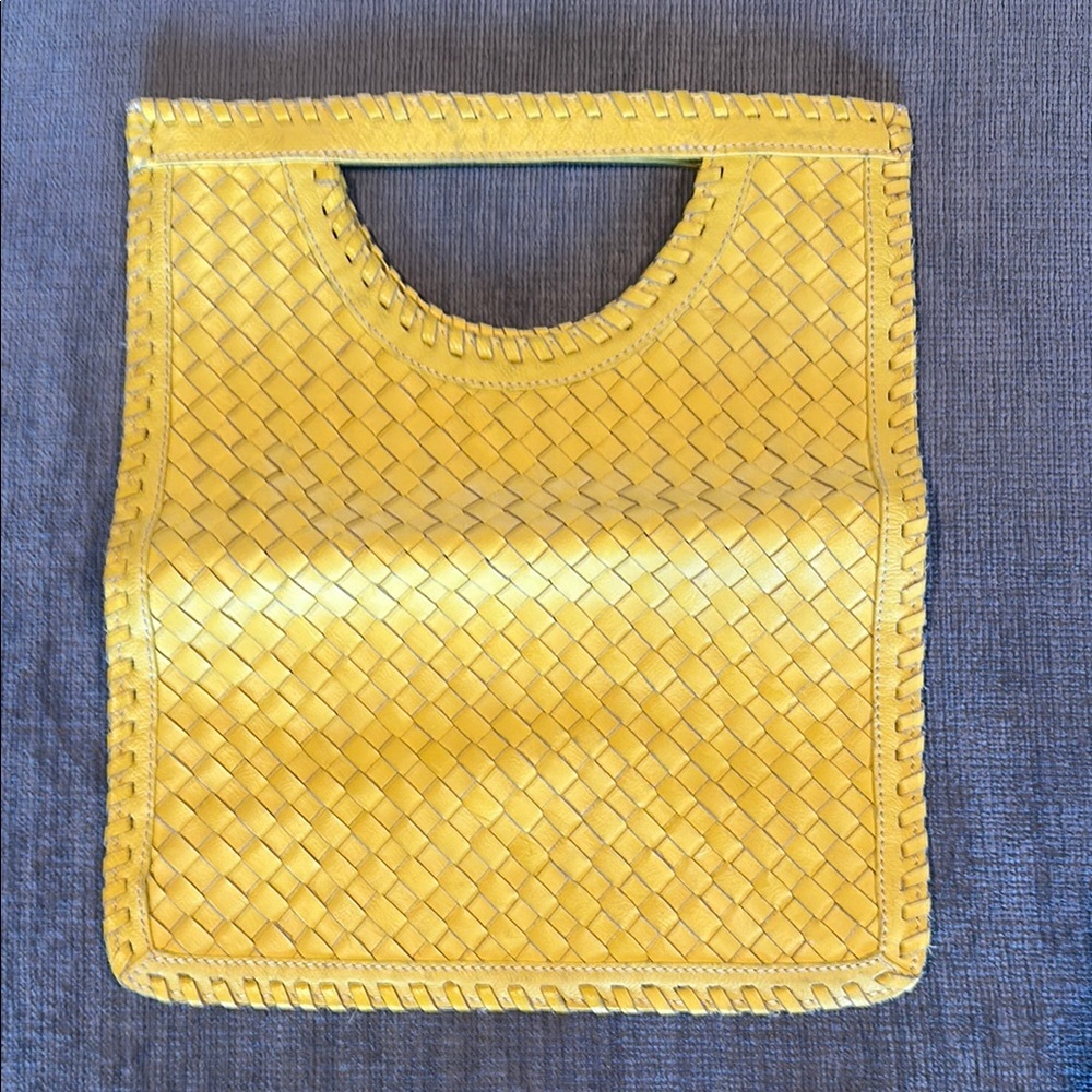 Vibrant Yellow Woven Tote with Cut-Out Handle